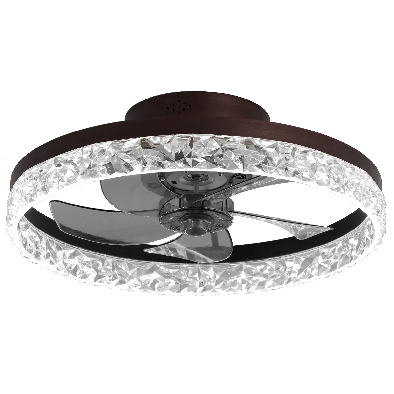 19.7" Simple LED Ring Ceiling Light Luxury Crystal Ceiling Light Brown Fan Light