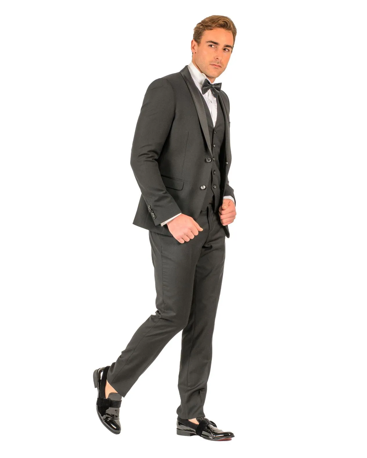 2 Button Black Slim Fit Suit with Shawl Lapel FF2SSX V-1230