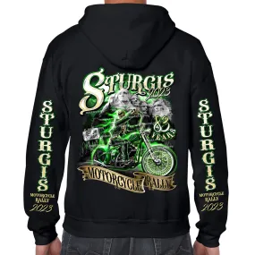 2023 Sturgis Motorcycle Rally Green Skeleton Rider Pull-Over Hoodie