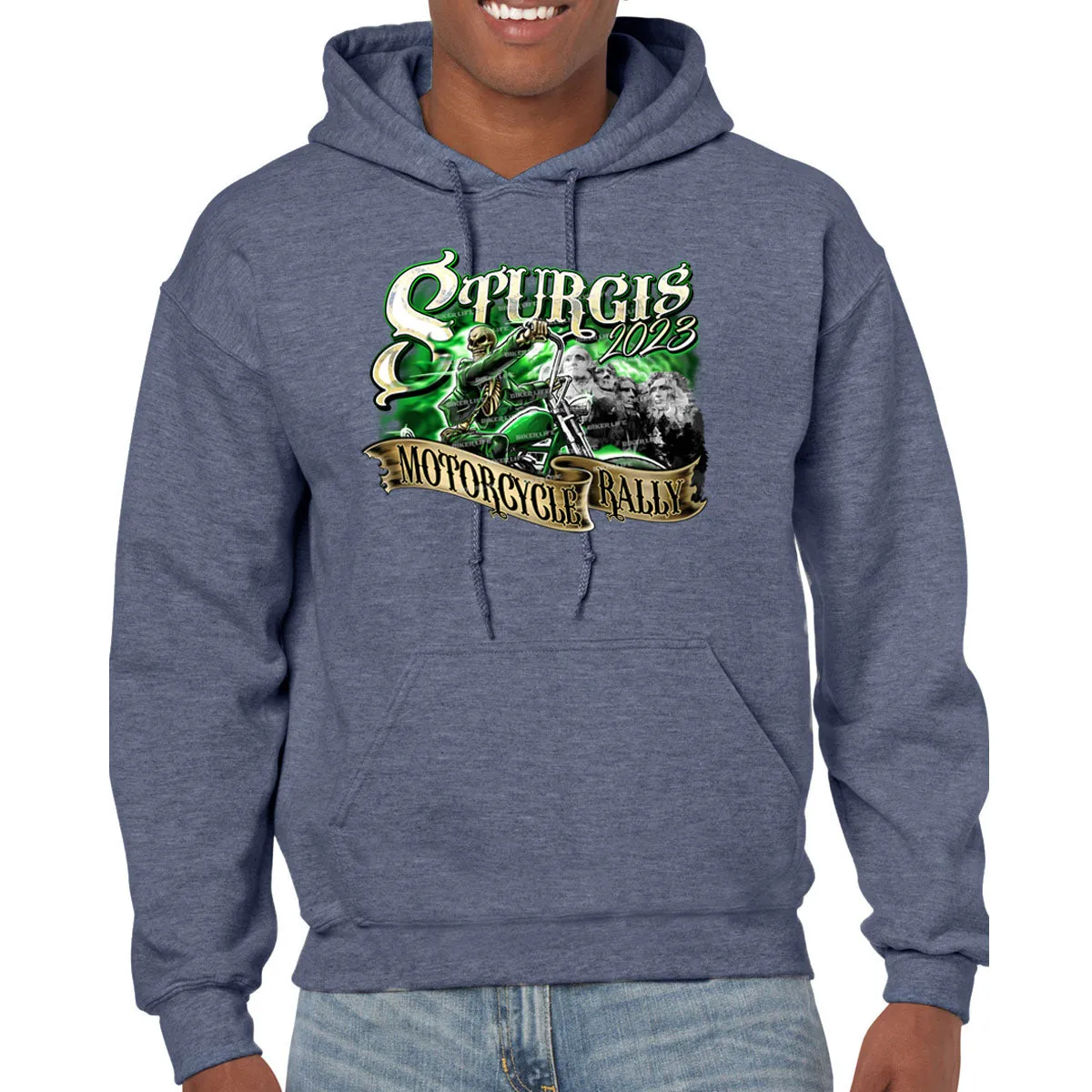 2023 Sturgis Motorcycle Rally Green Skeleton Rider Pull-Over Hoodie