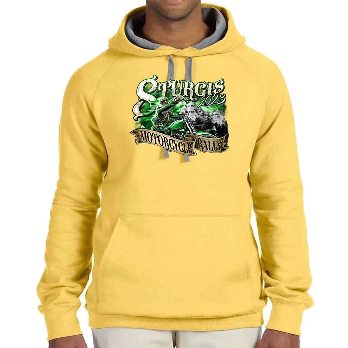 2023 Sturgis Motorcycle Rally Green Skeleton Rider Pull-Over Hoodie