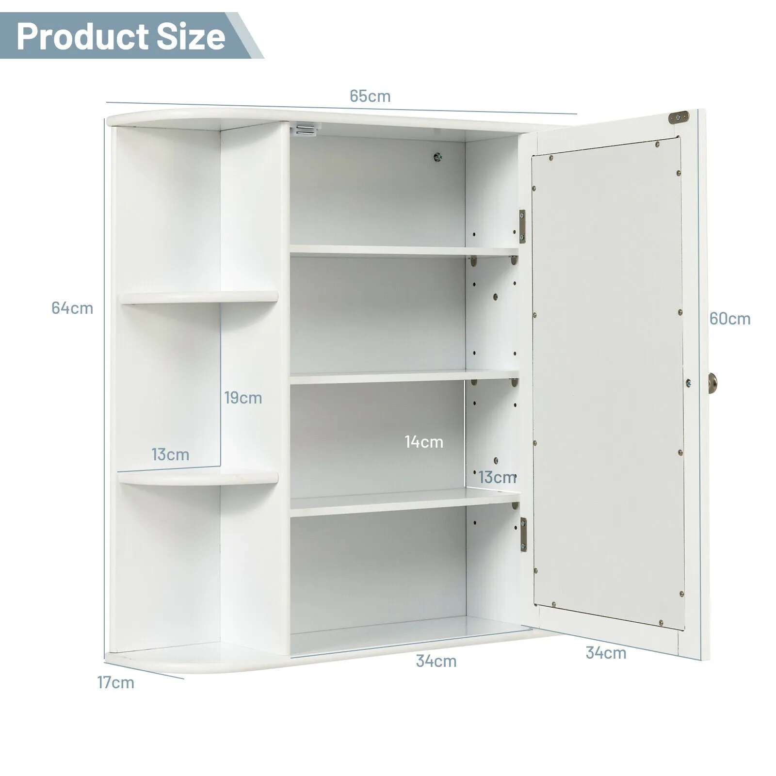 3-Tier Mirrored Wall Mounted Bathroom Cabinet-White