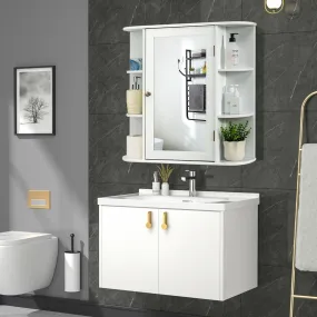 3-Tier Mirrored Wall Mounted Bathroom Cabinet-White