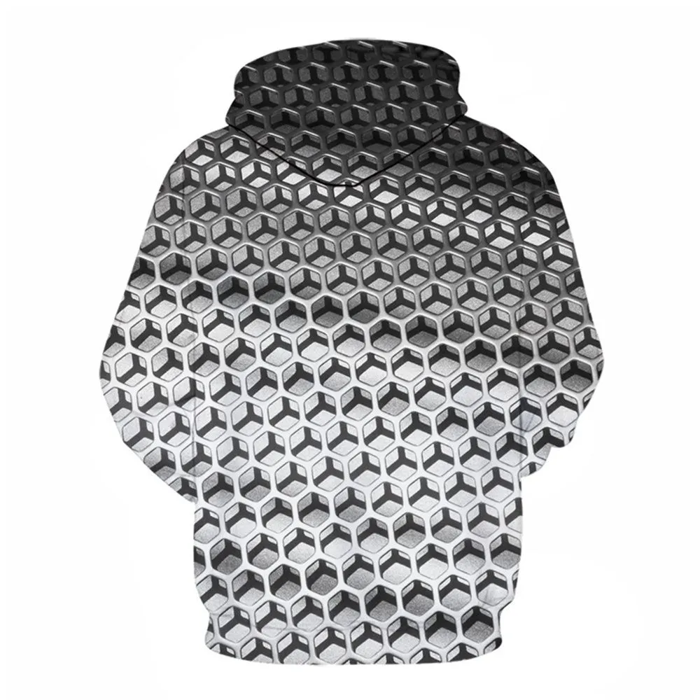 3D Graphic Printed Hoodies Silver Hexagon