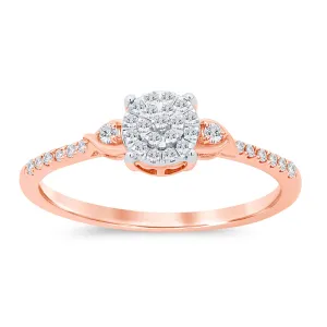 9ct Rose Gold Round Brilliant Cut 0.15 Carat tw Rhodium Plated Diamond Dress Ring