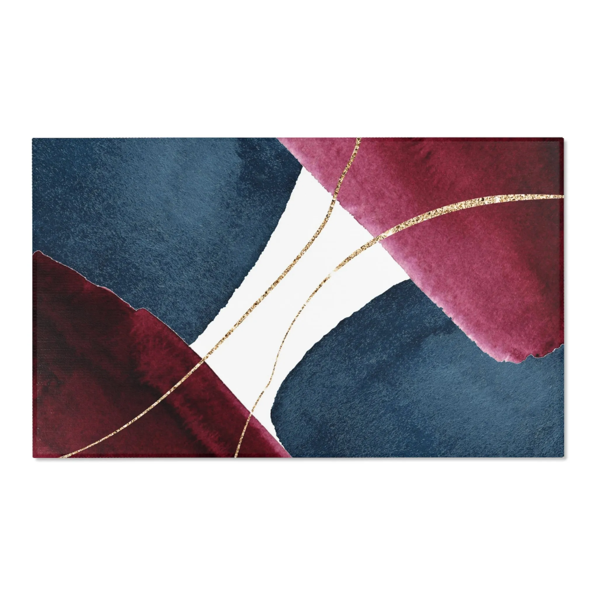 Abstract Boho Area Rug | Navy Blue, Burgundy, White Minimalist