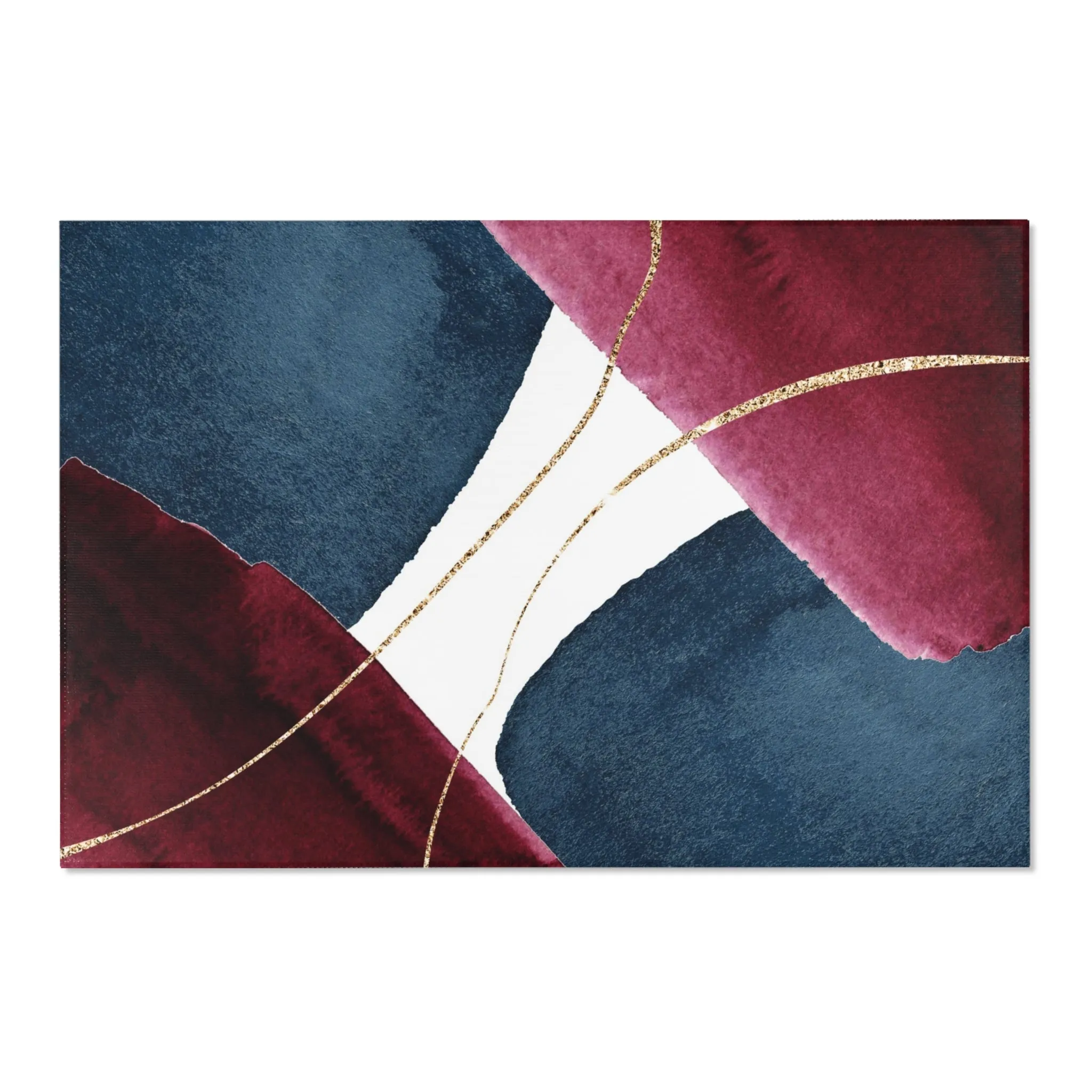 Abstract Boho Area Rug | Navy Blue, Burgundy, White Minimalist