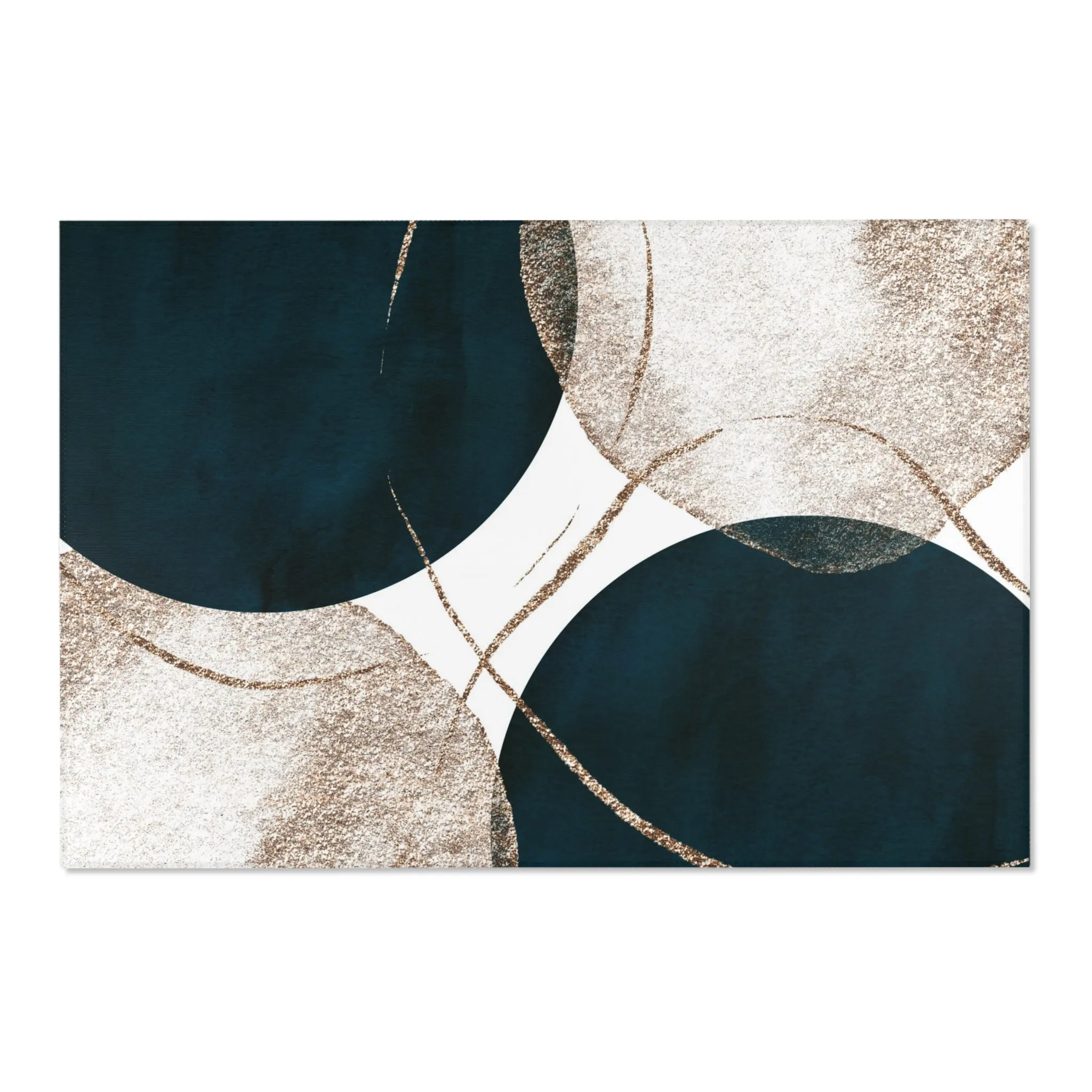 Abstract Boho Area Rug | Navy Blue, Gold Beige Minimalist