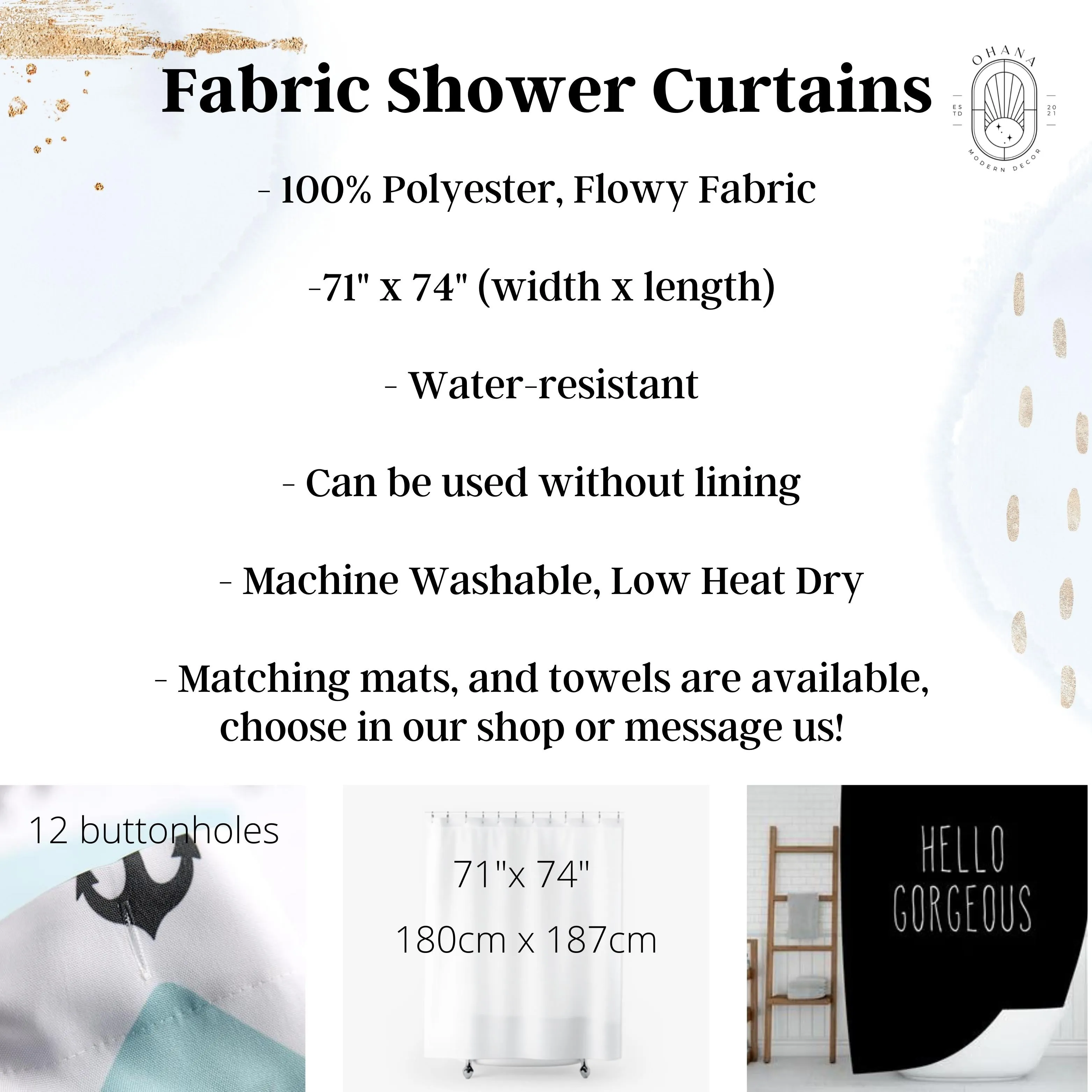 abstract boho shower curtain | Beige White Minimalist