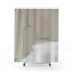 abstract boho shower curtain | Beige White Minimalist