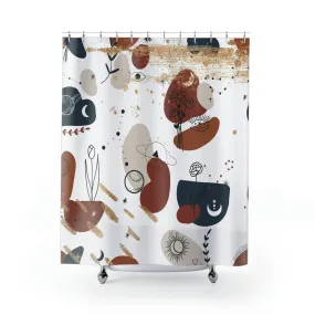 Abstract boho shower curtain | Mid Century Navy Beige White