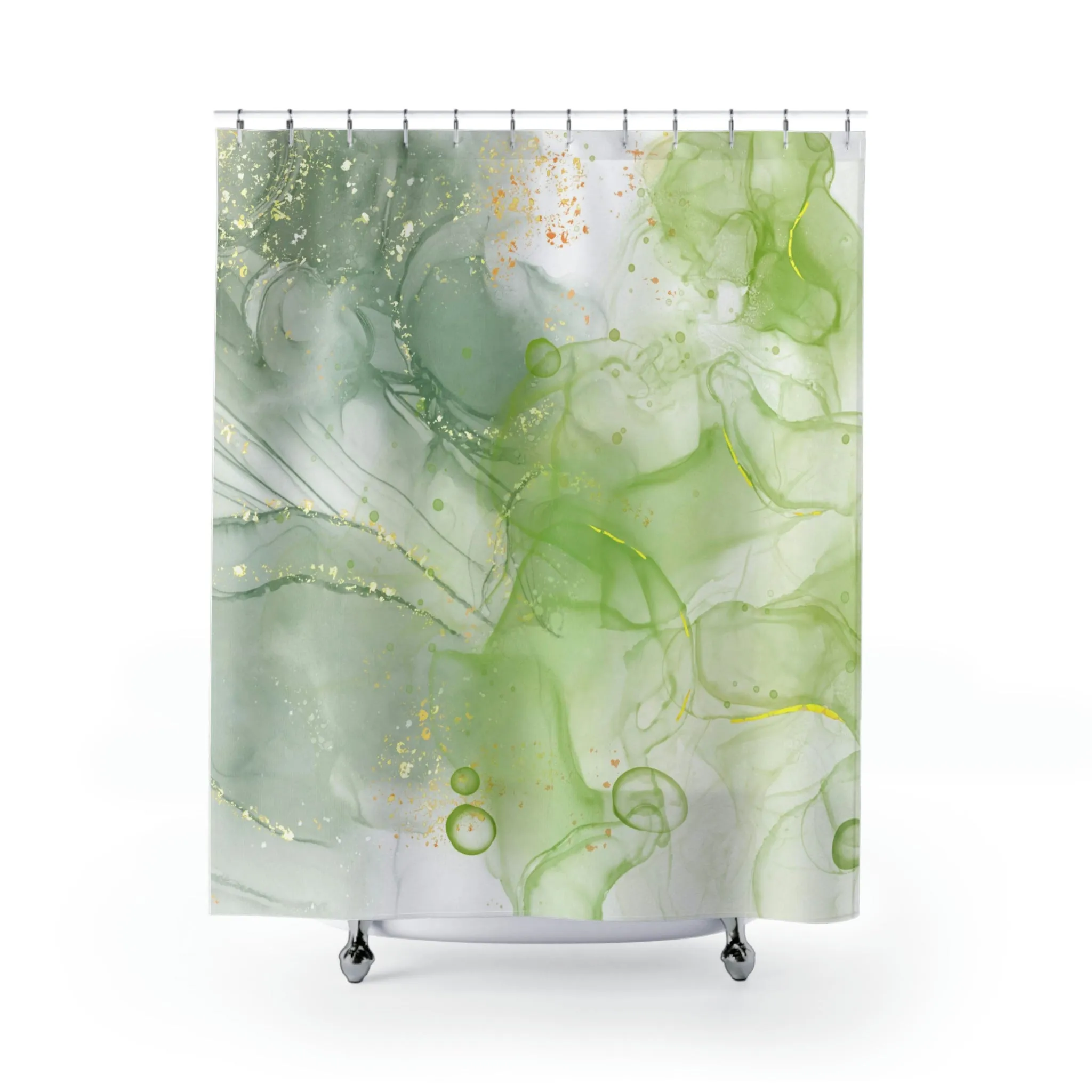 abstract boho shower curtain | Sage Green Liquid Ink