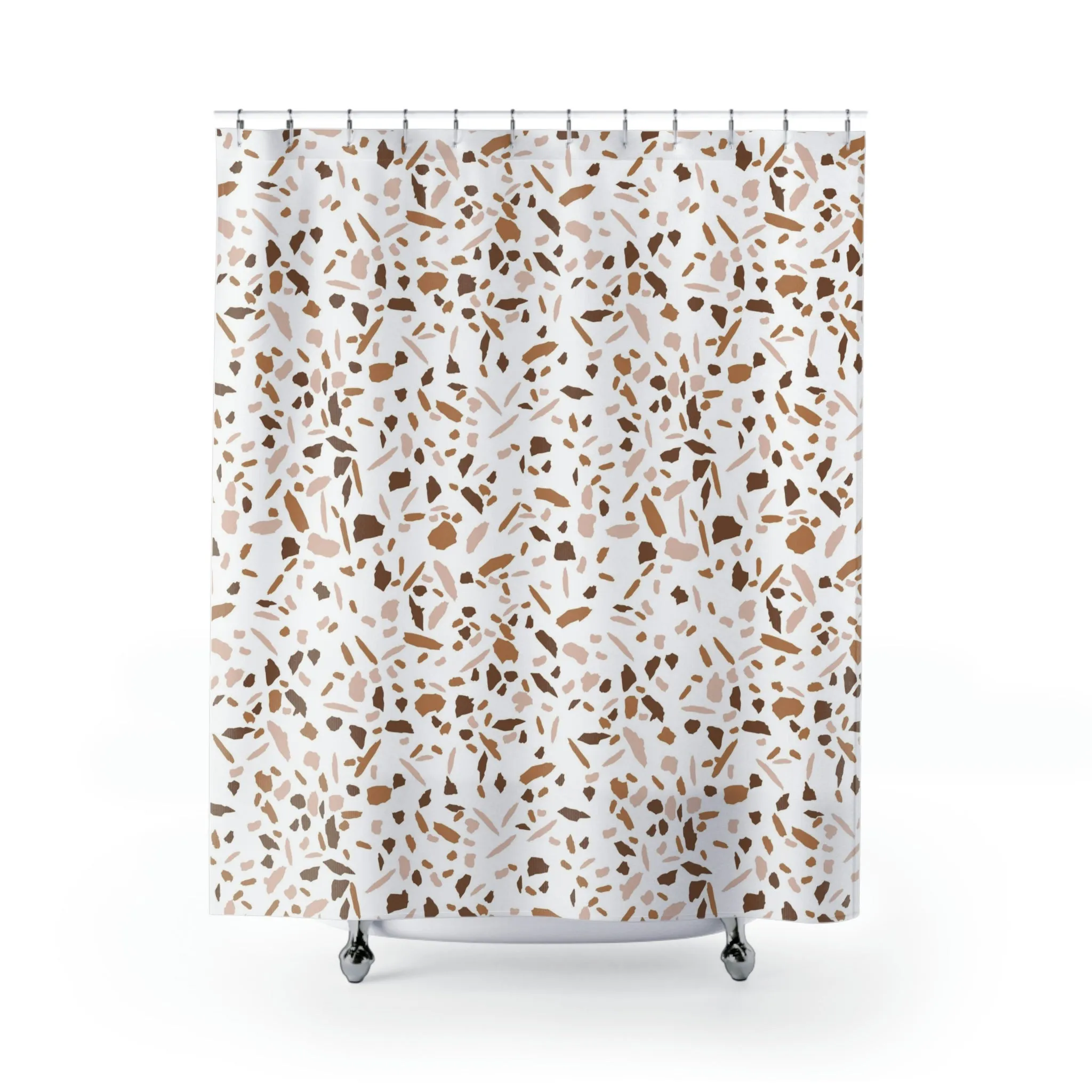 abstract boho shower curtain | Terracotta White Beige