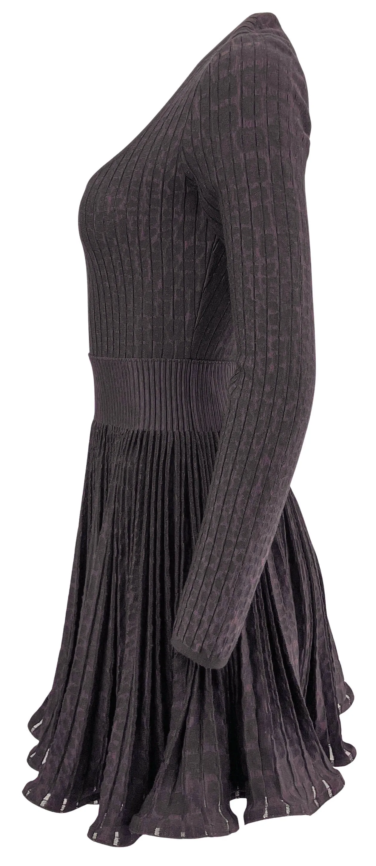 Alaïa Spotted Ribbed Skater Dress in Black/Chocolate