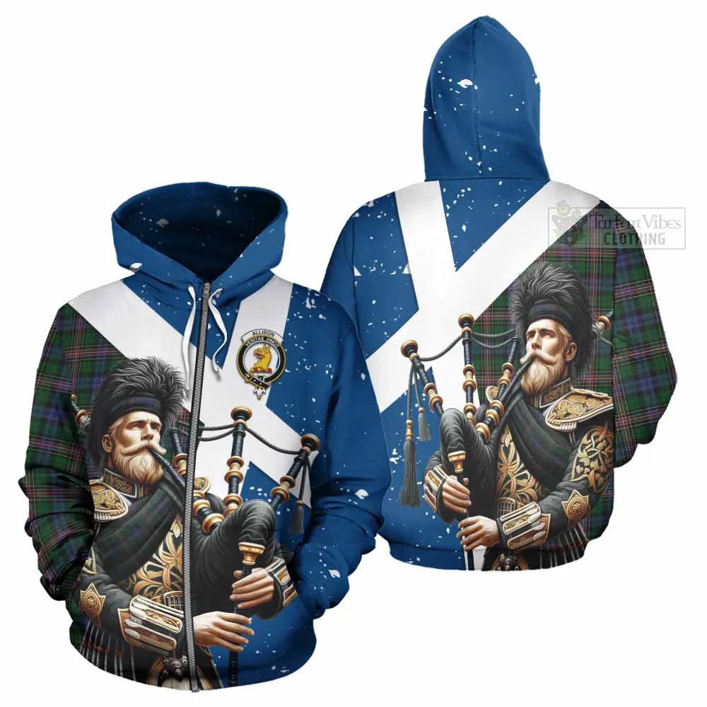 Allison Tartan Hoodie with Family Crest Scottish Bagpiper Vibes