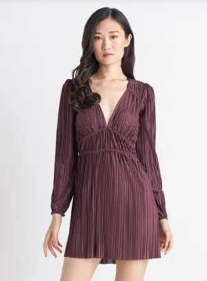 Allover Pleated V-Neck Dress