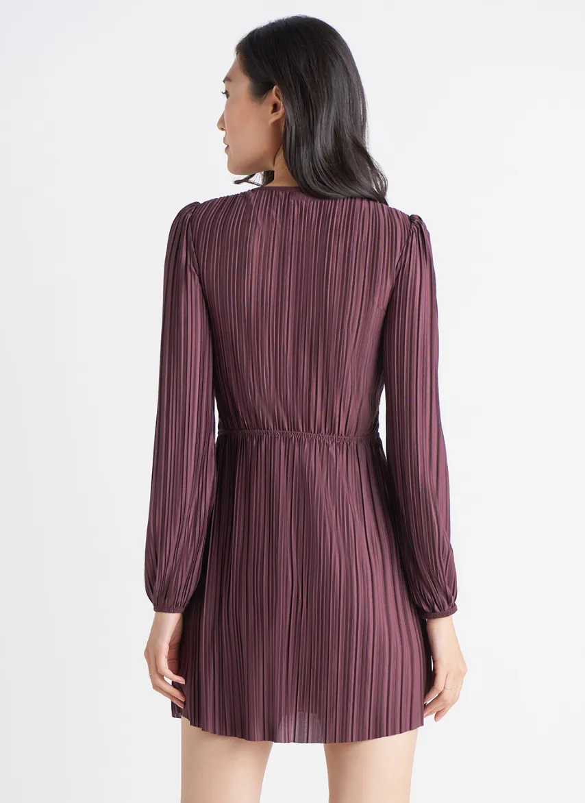 Allover Pleated V-Neck Dress