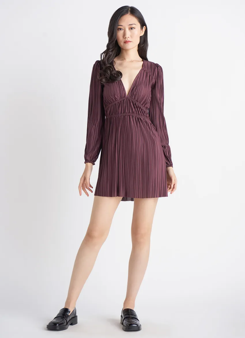 Allover Pleated V-Neck Dress