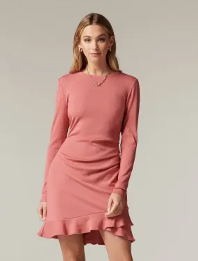 Annie Rib Long Sleeve Frill Dress