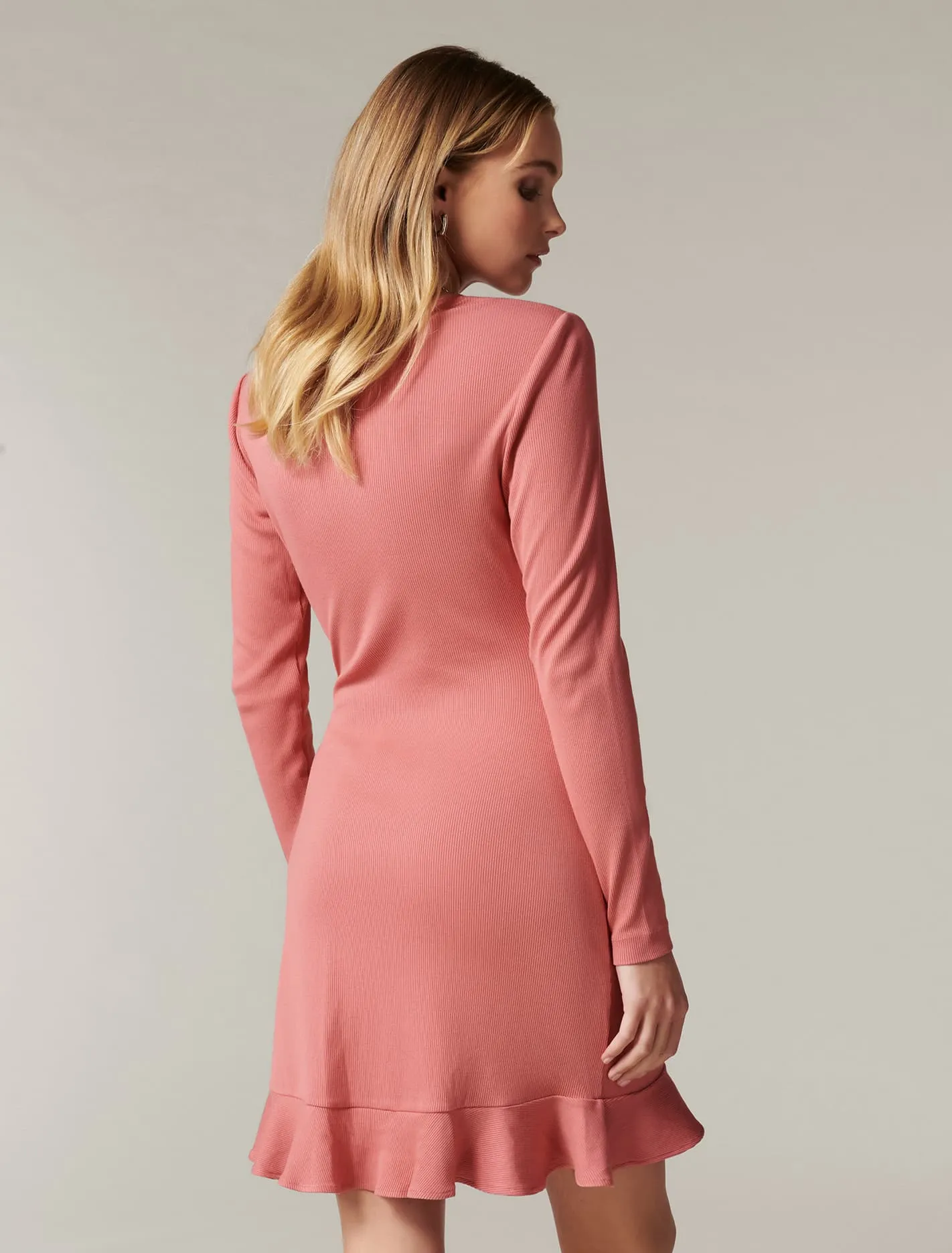 Annie Rib Long Sleeve Frill Dress