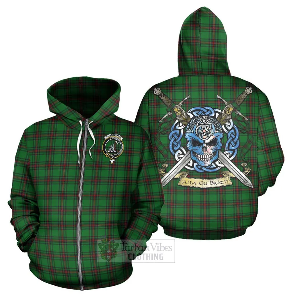 Anstruther Tartan Hoodie with Family Crest Celtic Skull Style