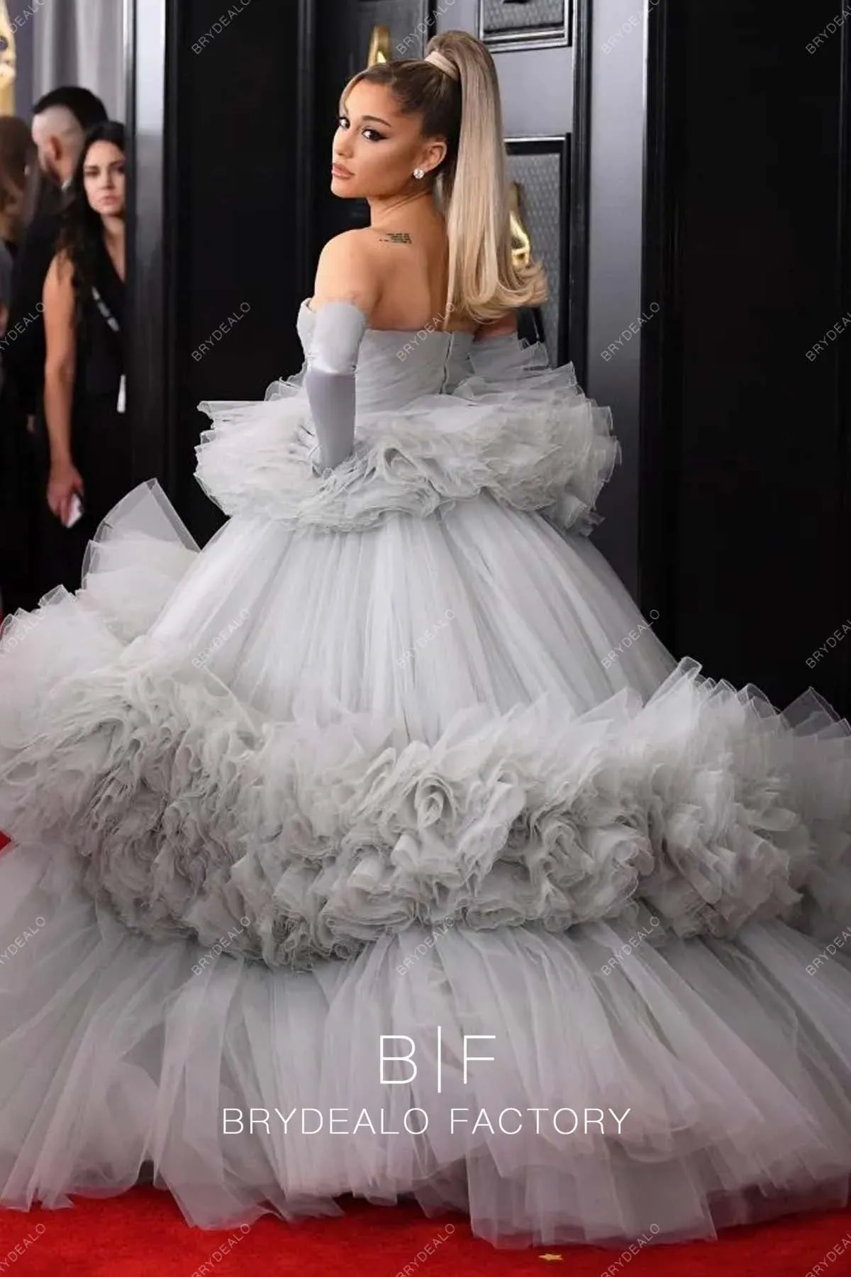 Ariana Grande Grey Celebrity Ball Gown Red Carpet Dress Grammys