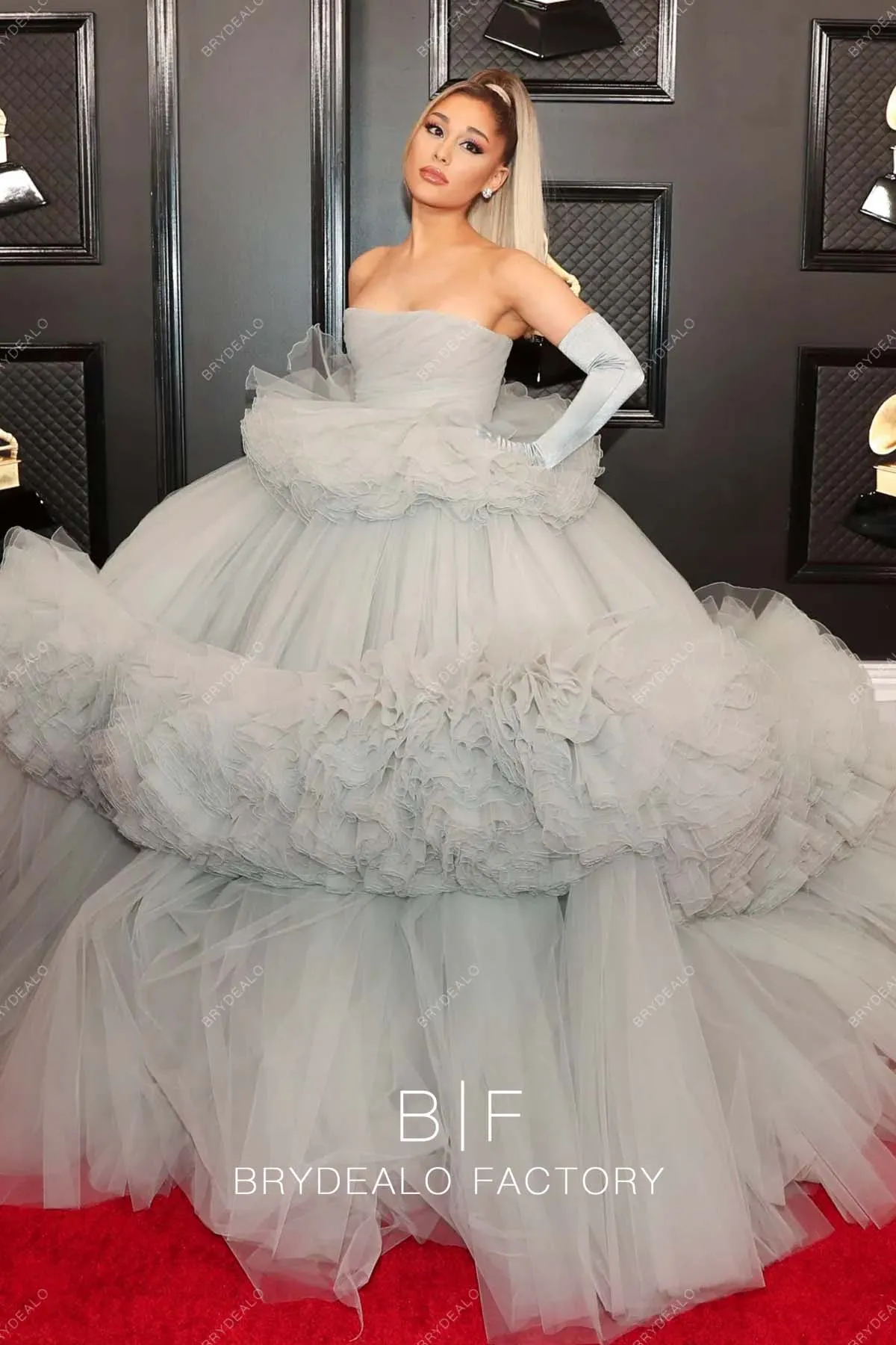 Ariana Grande Grey Celebrity Ball Gown Red Carpet Dress Grammys