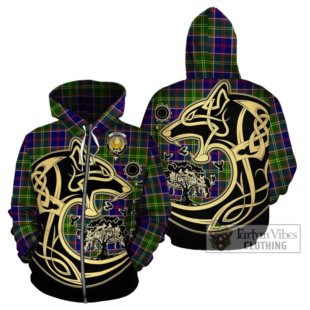 Arnott Tartan Hoodie with Family Crest Celtic Wolf Style