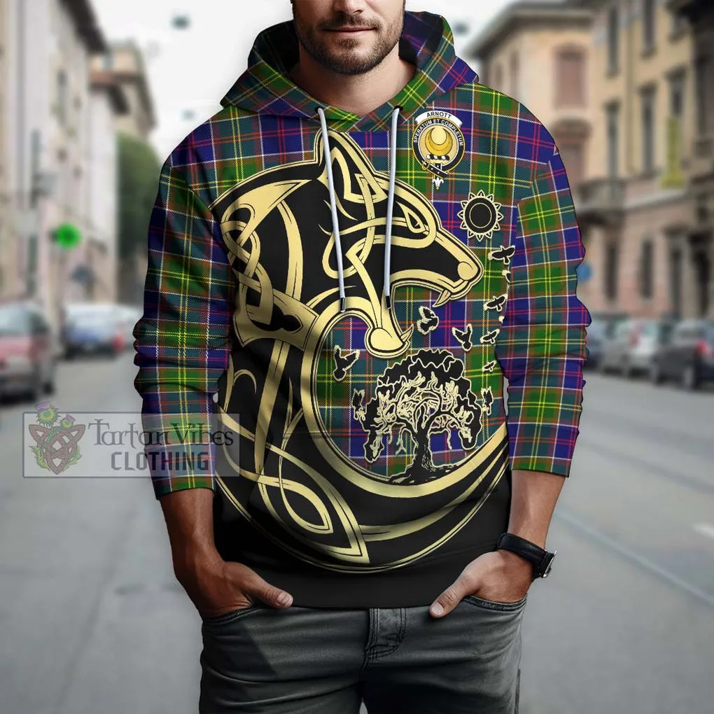 Arnott Tartan Hoodie with Family Crest Celtic Wolf Style