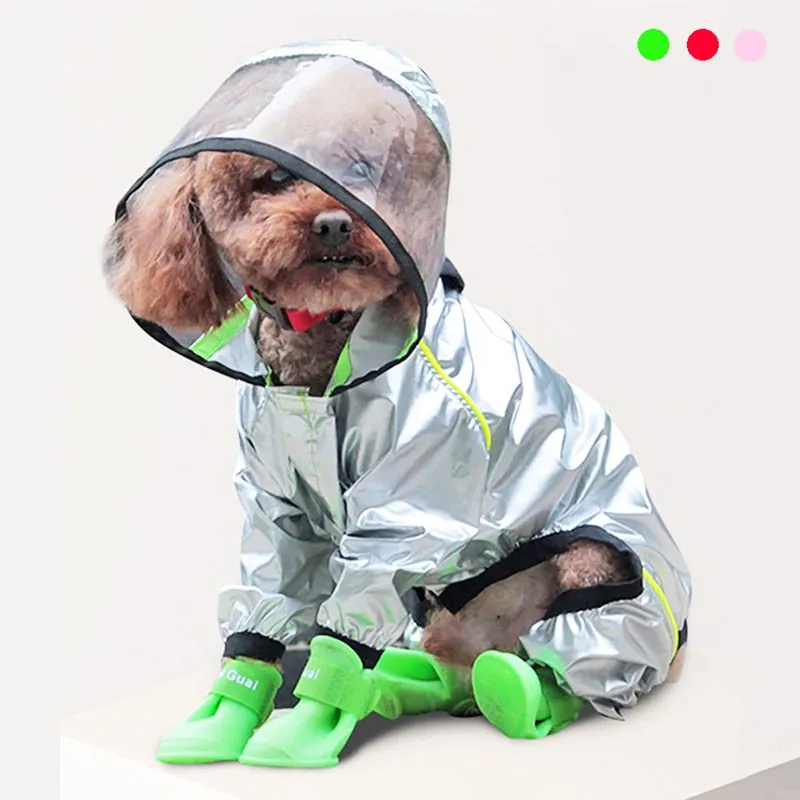 Ashore Shop Dog Pet Transparent Waterproof Hooded Reflective Jacket