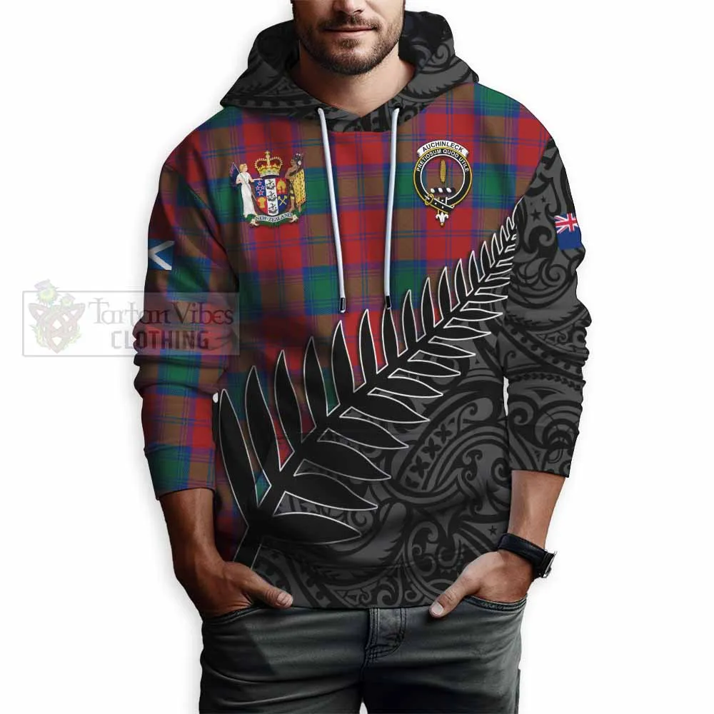 Auchinleck (Affleck) Crest Tartan Hoodie with New Zealand Silver Fern Half Style