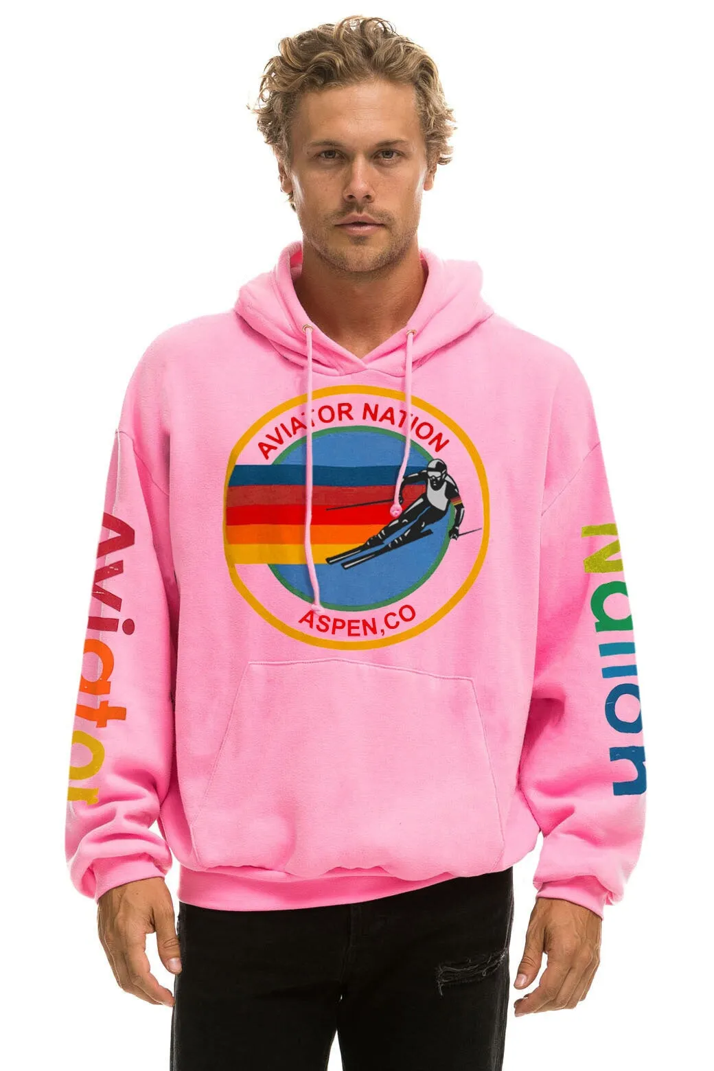 AVIATOR NATION ASPEN RELAXED PULLOVER HOODIE - NEON PINK