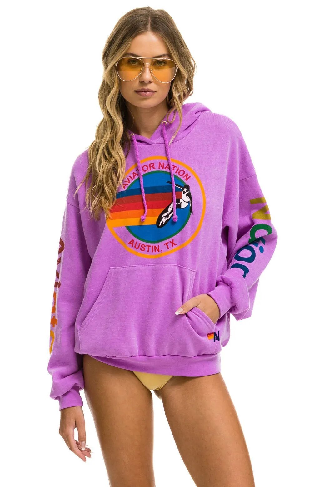 AVIATOR NATION AUSTIN RELAXED PULLOVER HOODIE - NEON PURPLE