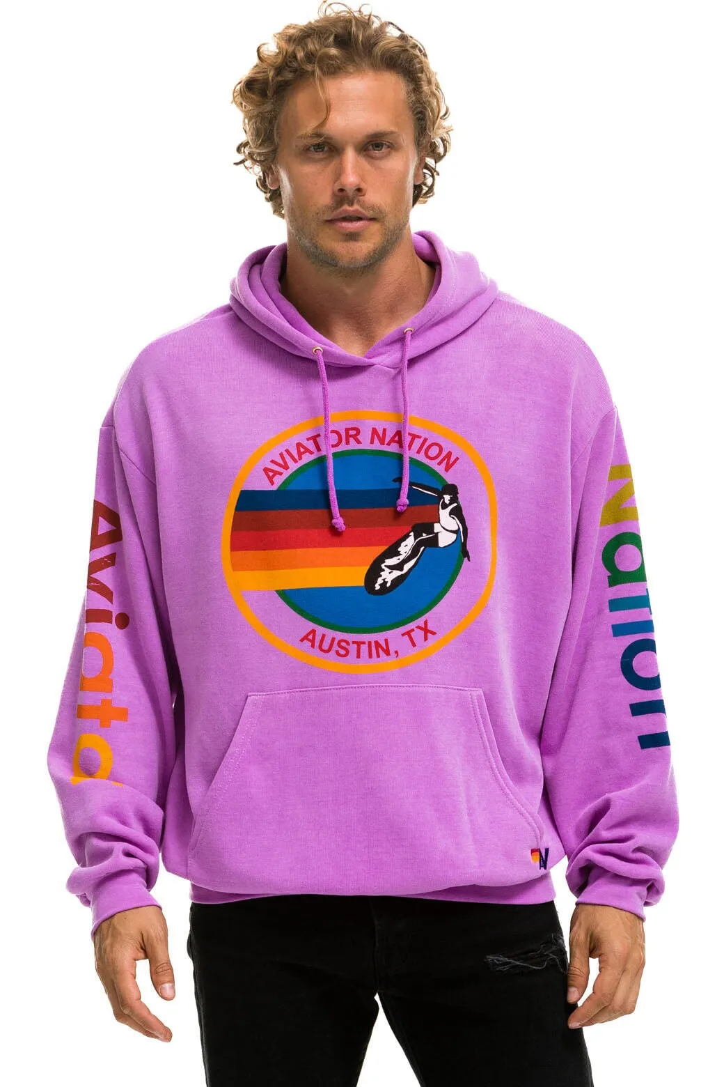 AVIATOR NATION AUSTIN RELAXED PULLOVER HOODIE - NEON PURPLE