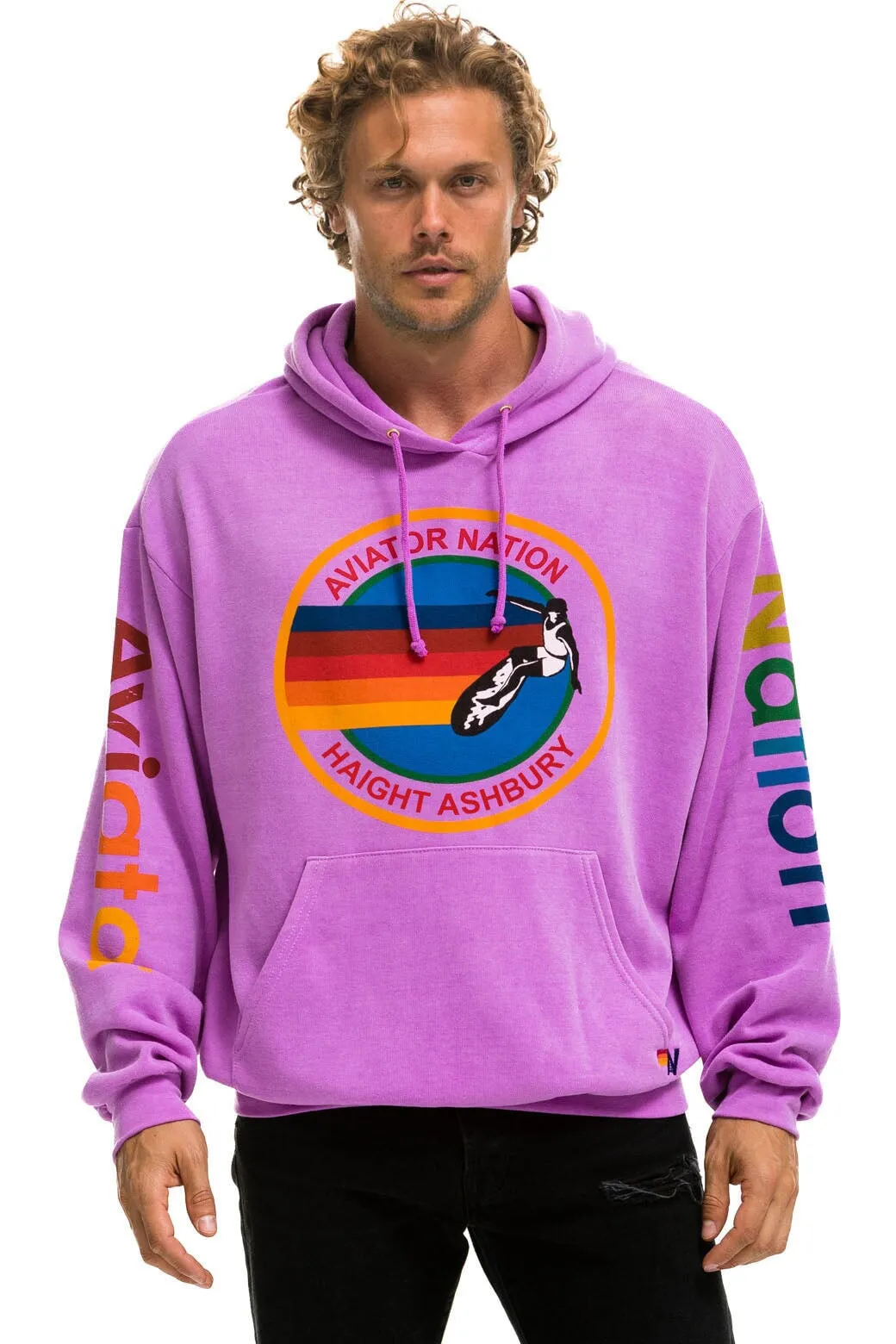 AVIATOR NATION HAIGHT ASHBURY RELAXED PULLOVER HOODIE - NEON PURPLE