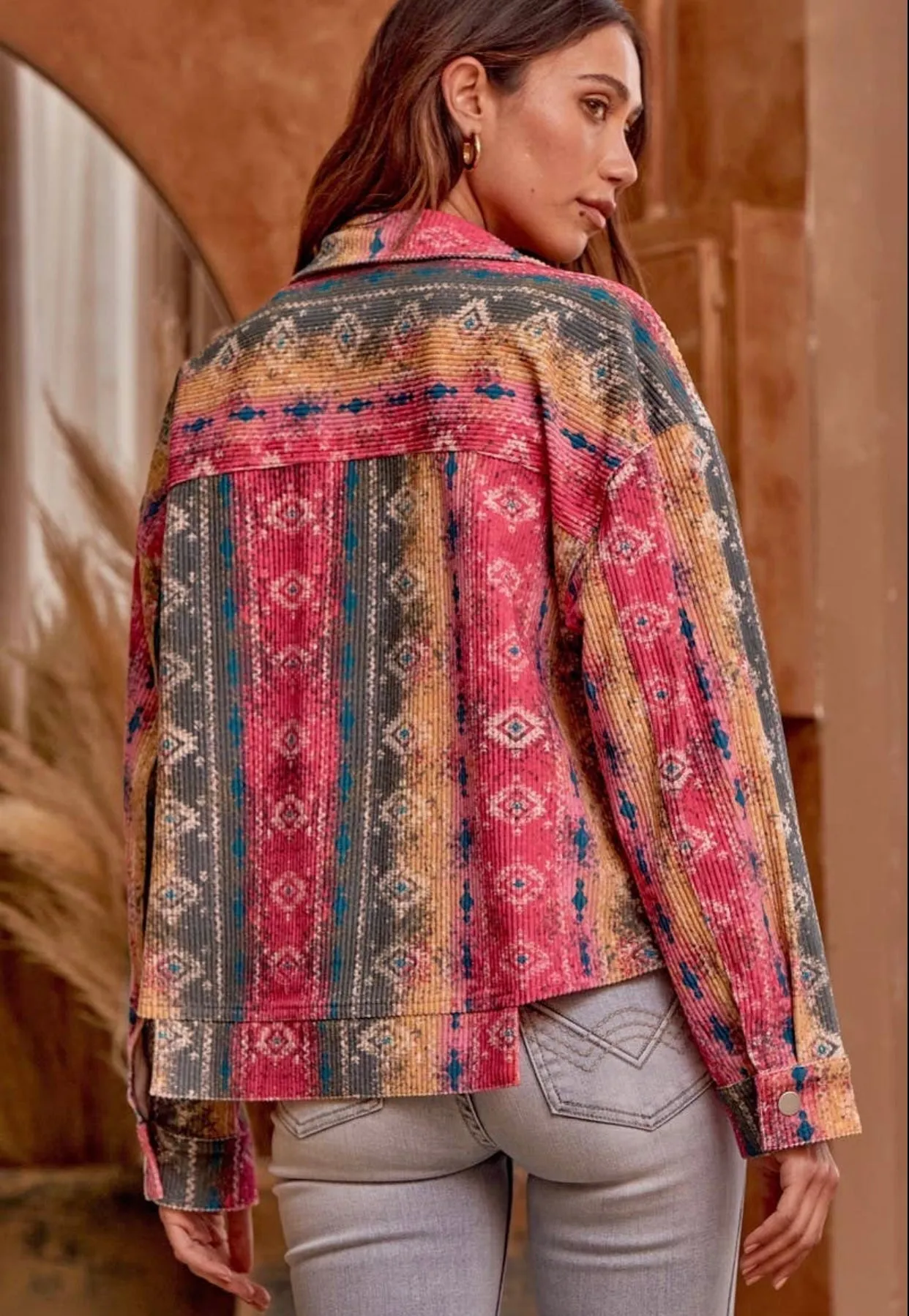 Aztec Multicolored Corduroy Print Jacket