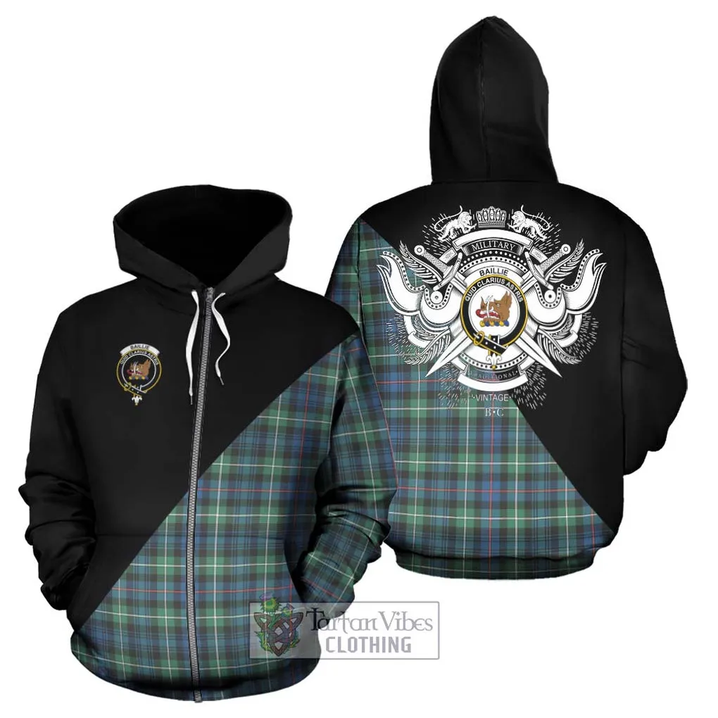 Baillie Ancient Tartan Hoodie with Family Crest and Military Logo Style