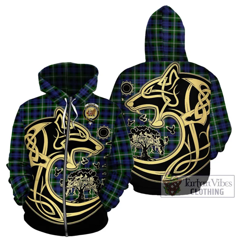 Baillie (Bailey) Tartan Hoodie with Family Crest Celtic Wolf Style