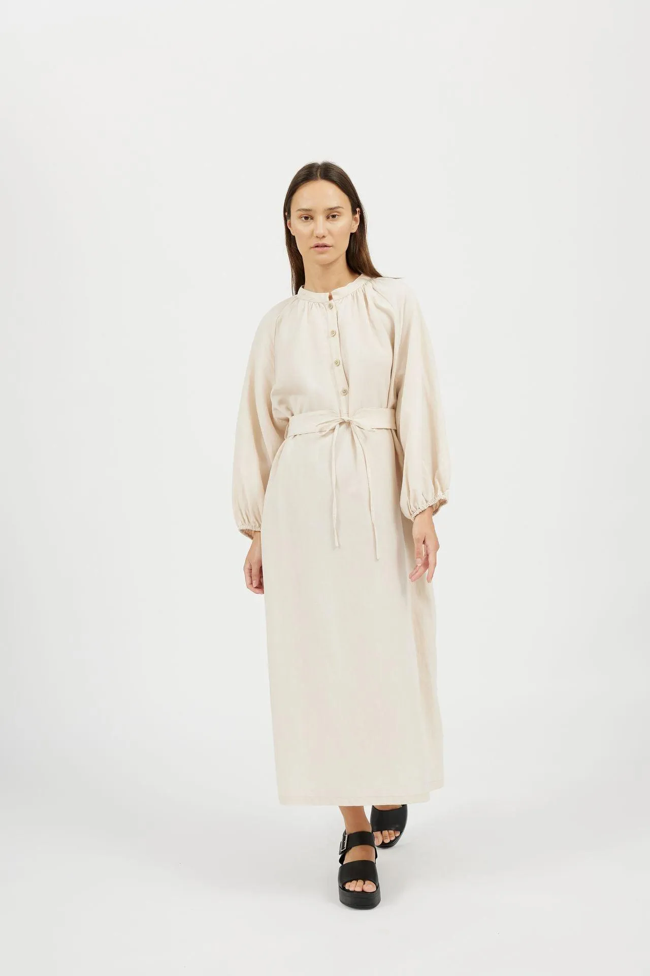 Bamboo Puff Sleeve Long Length Dress