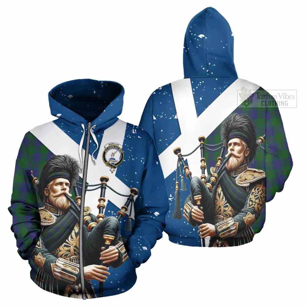 Barclay Tartan Hoodie with Family Crest Scottish Bagpiper Vibes