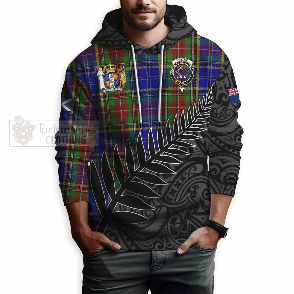 Beattie (Beatty) Crest Tartan Hoodie with New Zealand Silver Fern Half Style