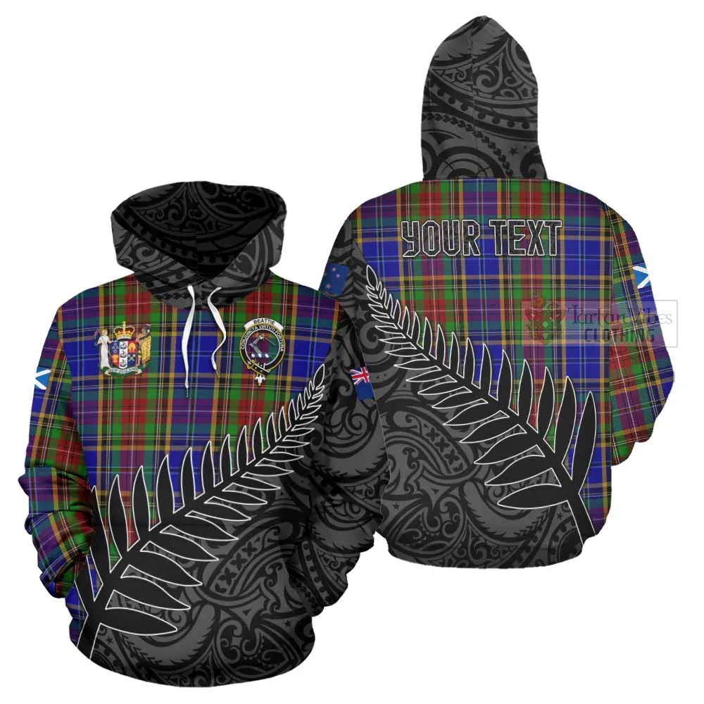 Beattie (Beatty) Crest Tartan Hoodie with New Zealand Silver Fern Half Style