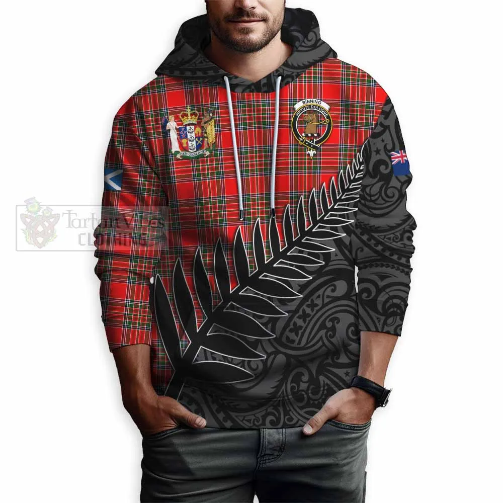 Binning Crest Tartan Hoodie with New Zealand Silver Fern Half Style