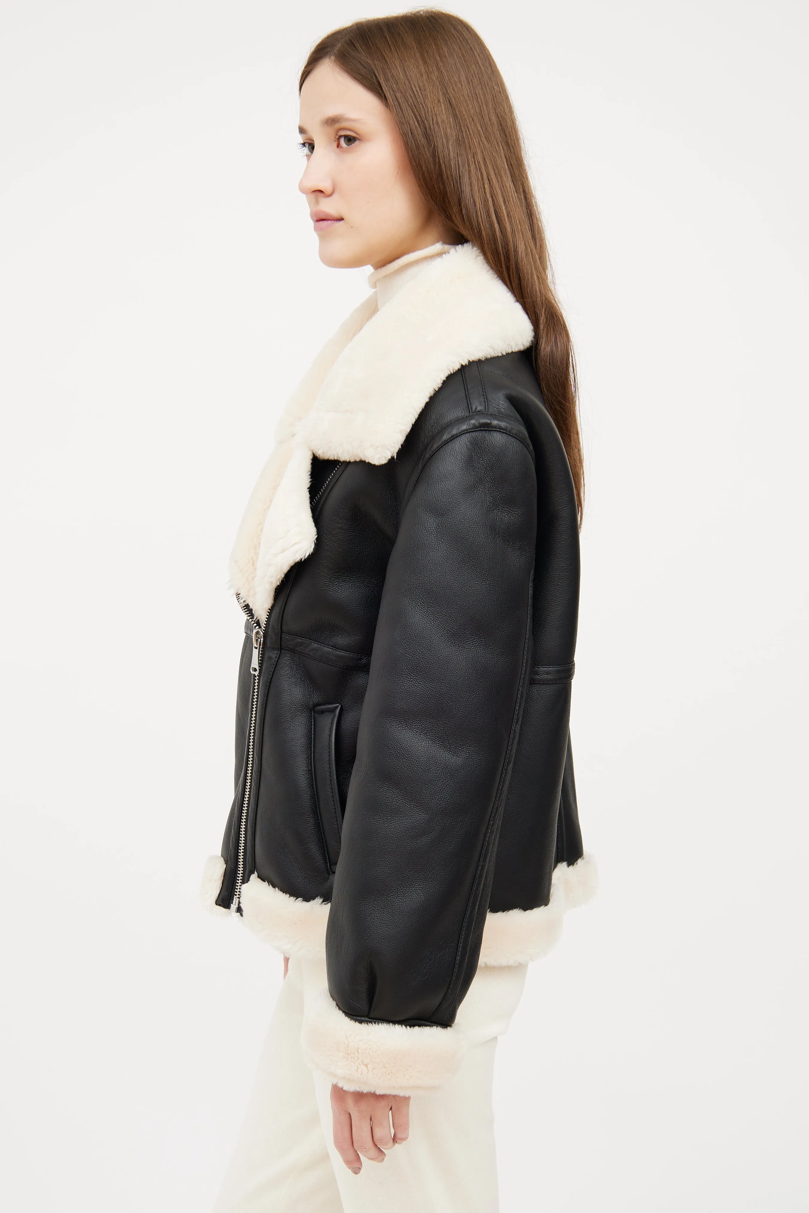 Black Faux Shearling Moto Jacket