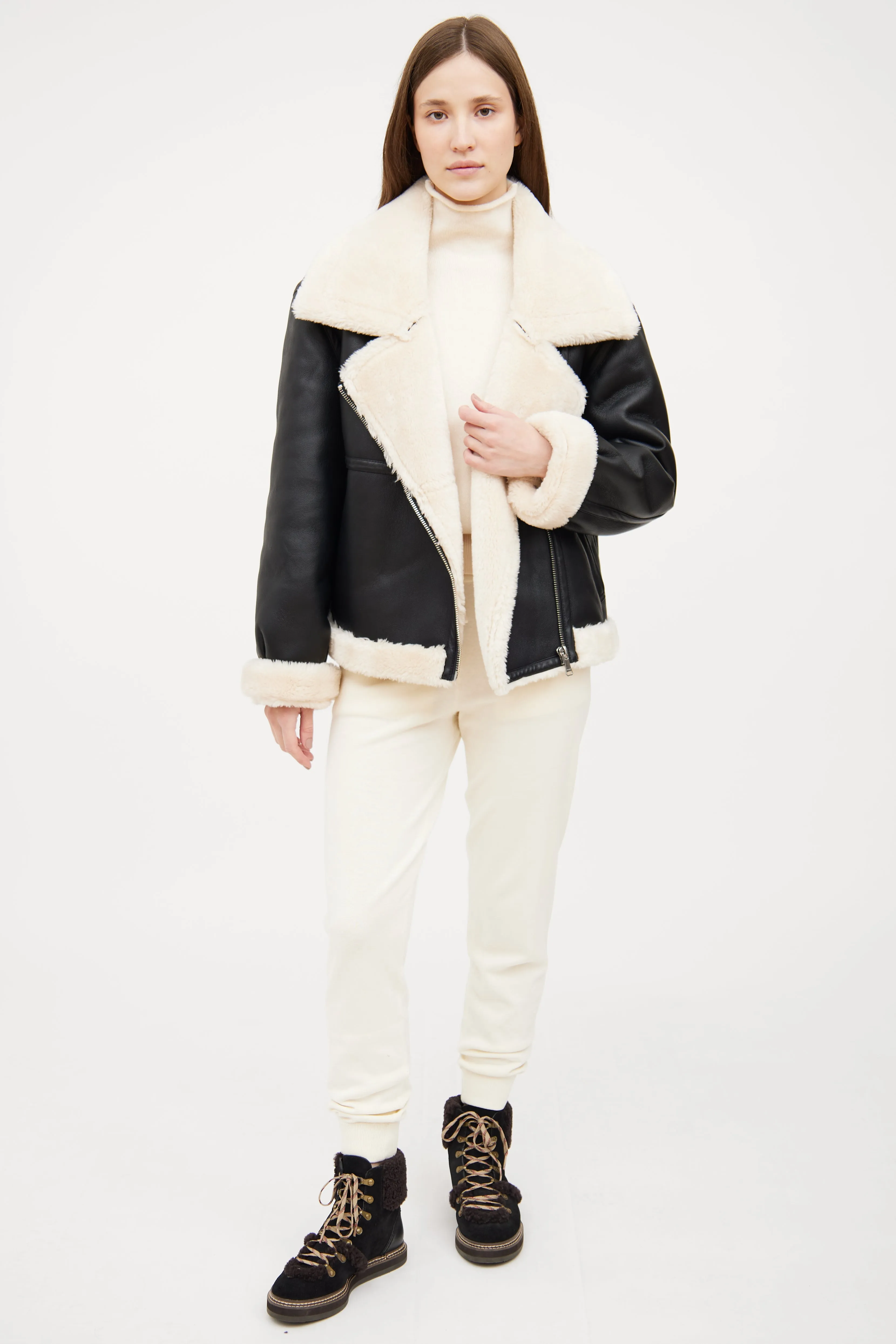 Black Faux Shearling Moto Jacket