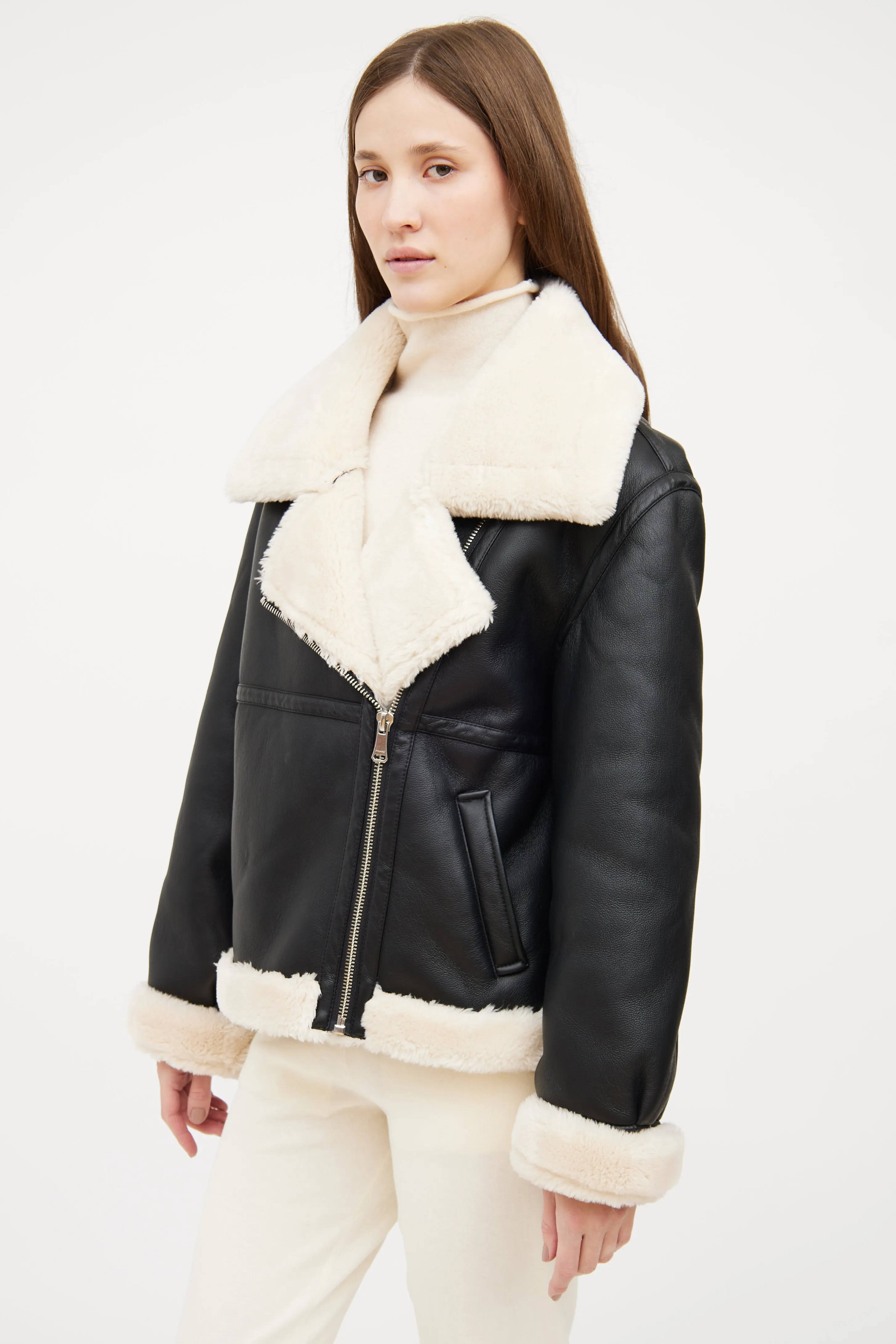 Black Faux Shearling Moto Jacket