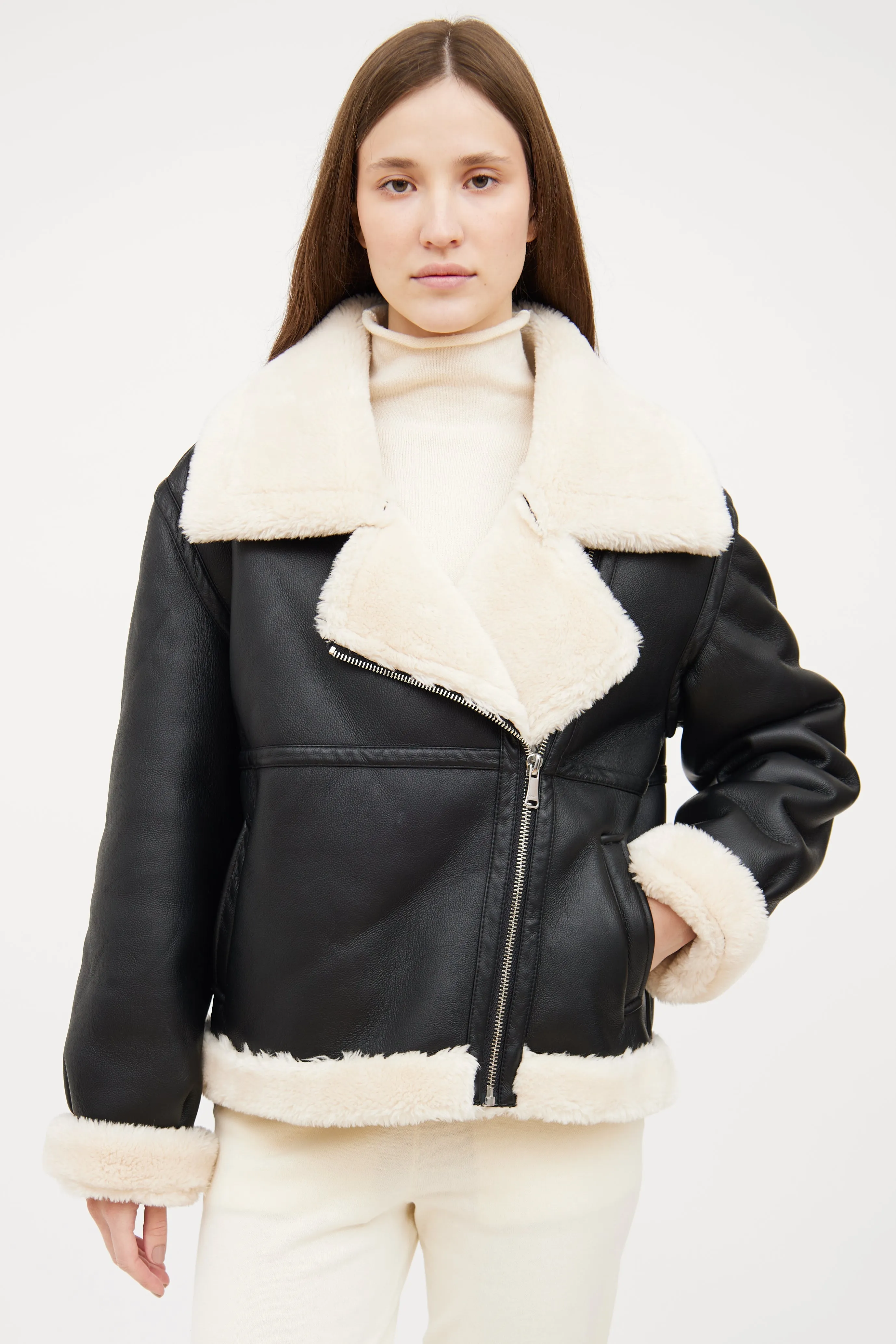 Black Faux Shearling Moto Jacket