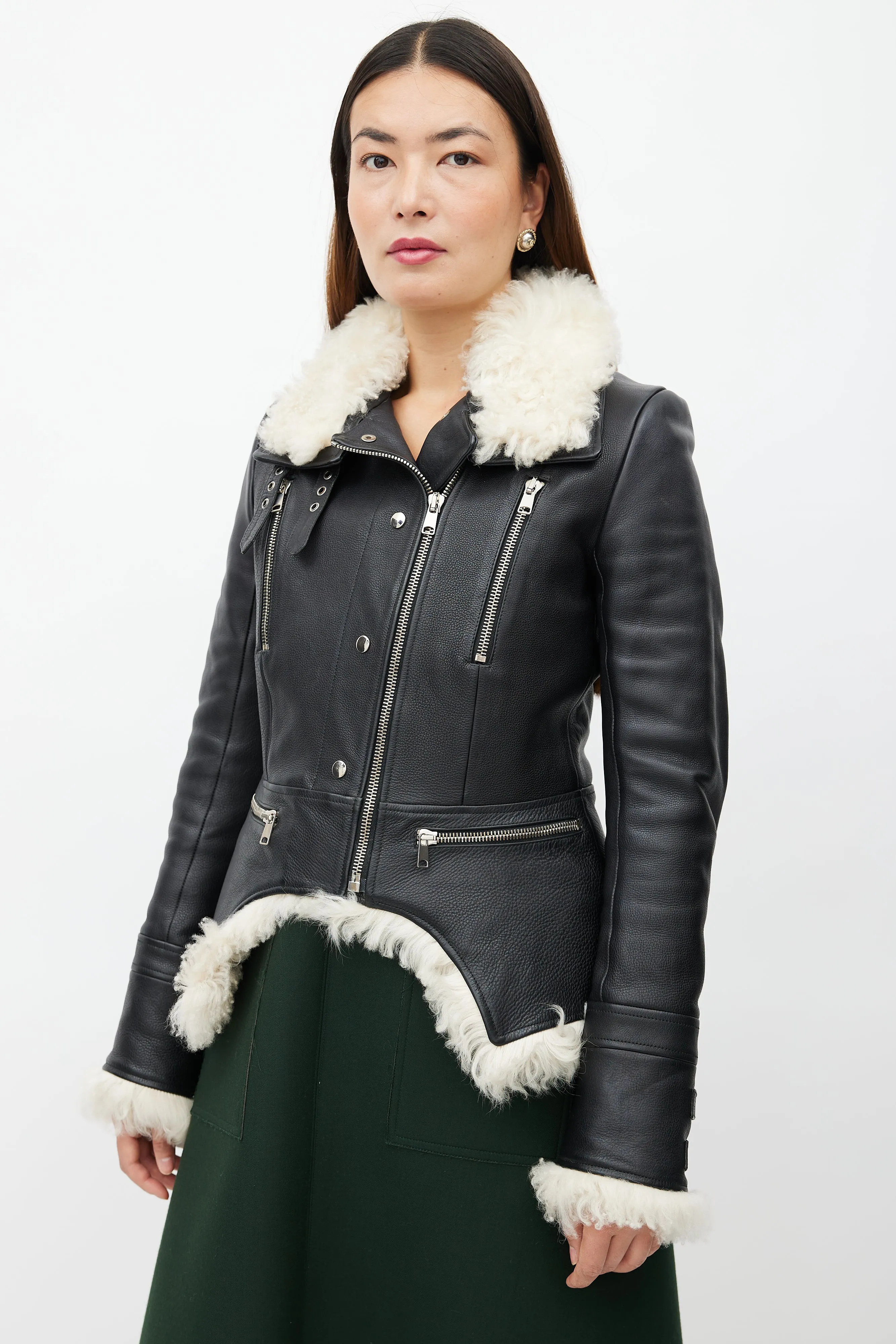 Black Leather & Shearling Biker Jacket