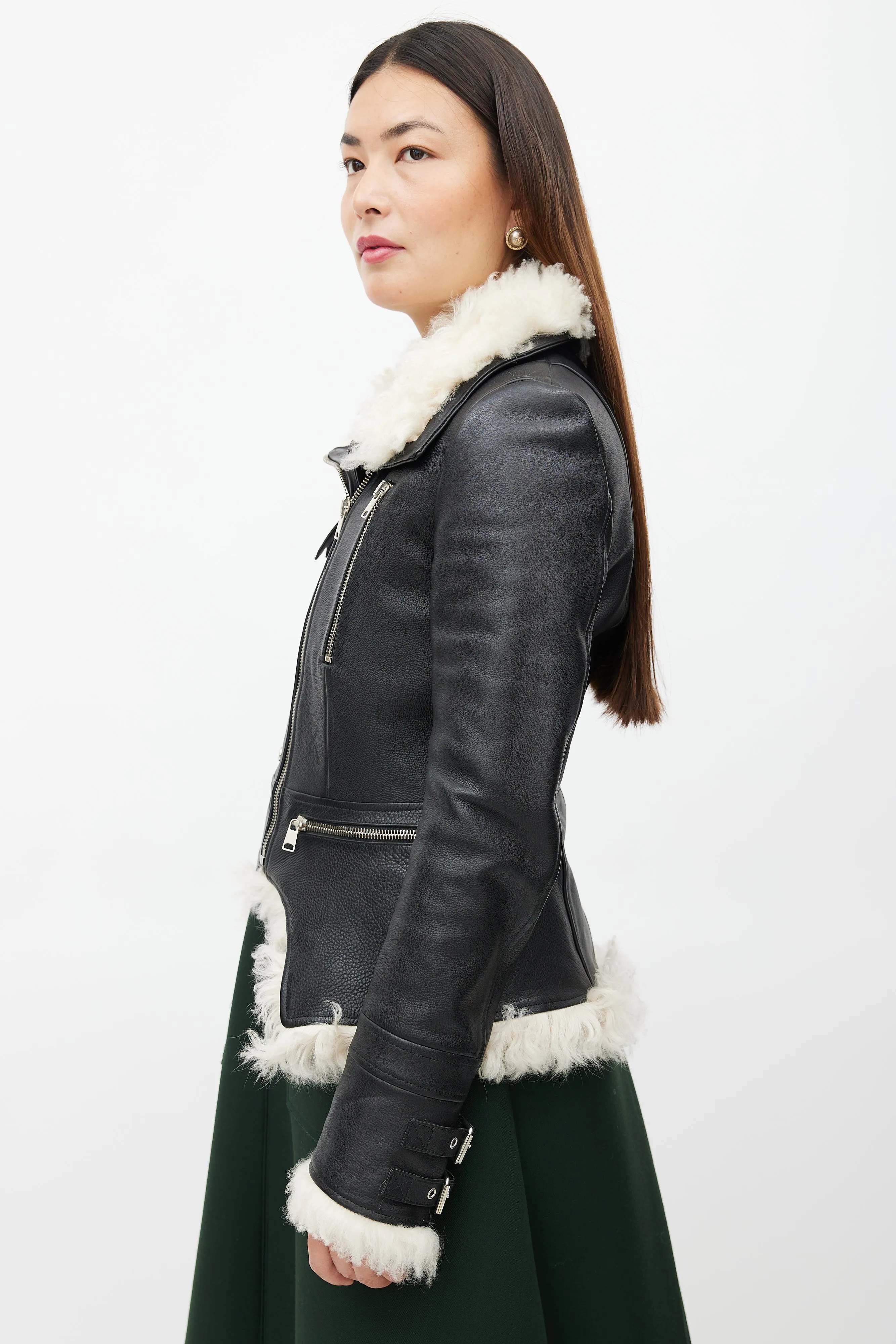 Black Leather & Shearling Biker Jacket