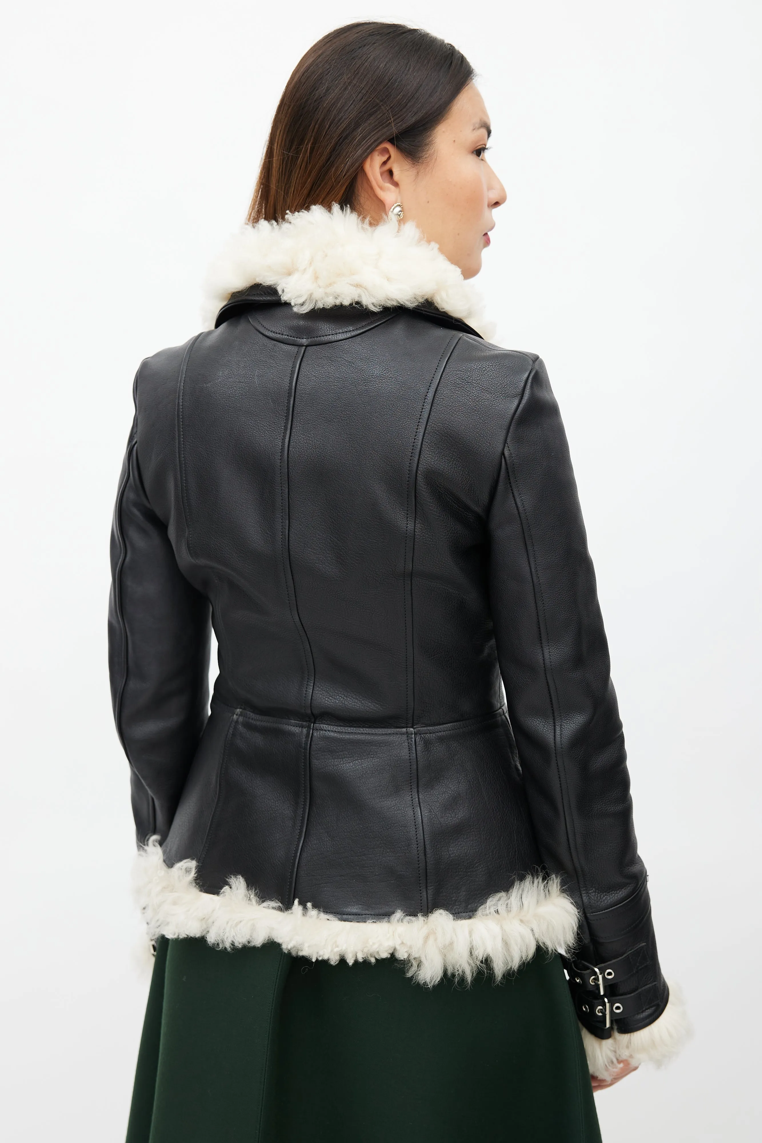 Black Leather & Shearling Biker Jacket